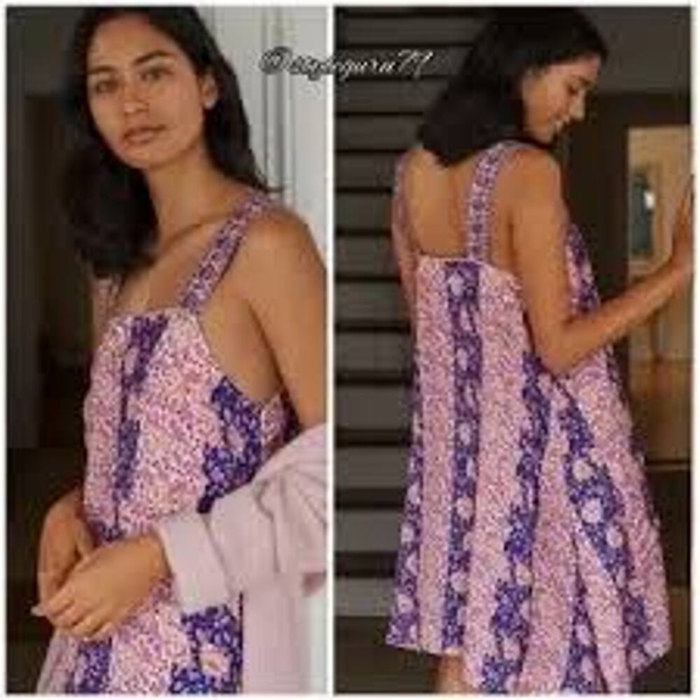 Anthropologie Purple and Pink Printed Midi Dress